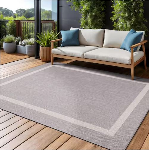 Waikiki Grey/White 8 ft. x 10 ft. Bordered Indoor/Outdoor Area Rug