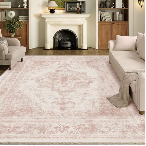 Persia Pink 5 ft. x 7 ft. Vintage Medallion Distressed Area Rug