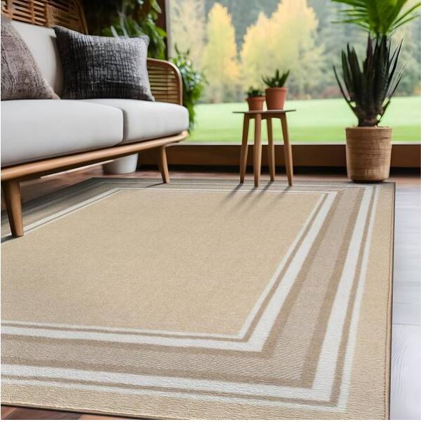 3 X 3 Beige Carmel Bordered Non Slip Doormat Indoor Area Rug