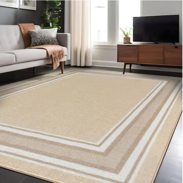3 X 3 Beige Carmel Bordered Non Slip Doormat Indoor Area Rug