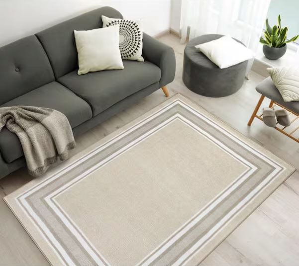3 X 3 Beige Carmel Bordered Non Slip Doormat Indoor Area Rug