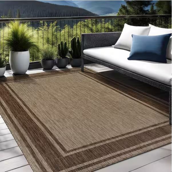 Essence Jute 5 x 7 ft. Bordered Easy to Clean Indoor Outdoor Area Rug