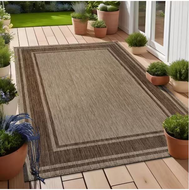 Essence Jute 5 x 7 ft. Bordered Easy to Clean Indoor Outdoor Area Rug