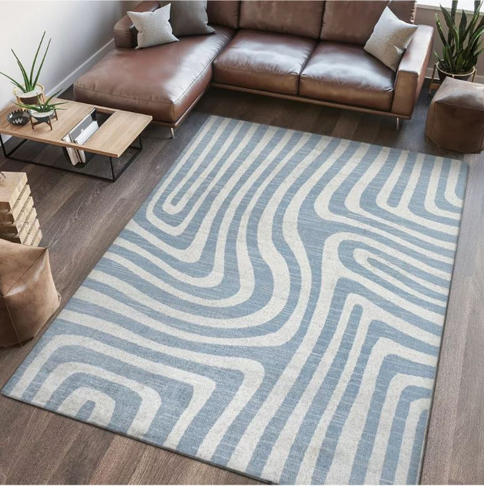JONATHAN Y Maze Abstract Two-Tone Low-Pile Machine-Washable Blue/Cream 8 ft. x 10 ft. Area Rug, Easy-Clean, Soft, Durable Construction