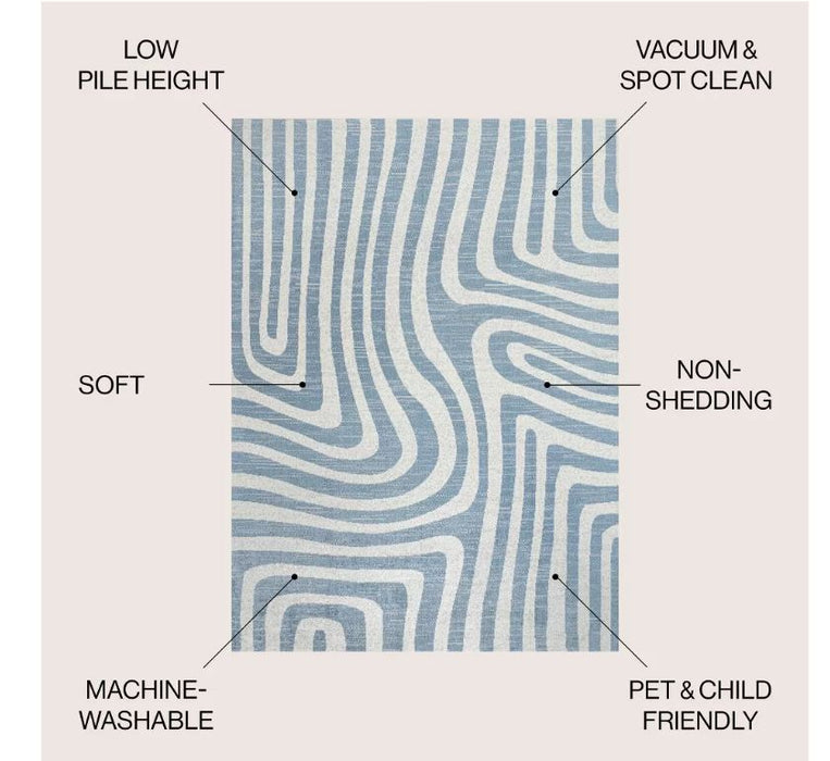 JONATHAN Y Maze Abstract Two-Tone Low-Pile Machine-Washable Blue/Cream 8 ft. x 10 ft. Area Rug, Easy-Clean, Soft, Durable Construction