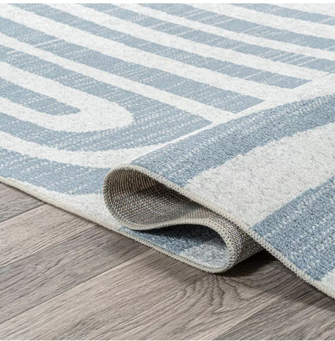 JONATHAN Y Maze Abstract Two-Tone Low-Pile Machine-Washable Blue/Cream 8 ft. x 10 ft. Area Rug, Easy-Clean, Soft, Durable Construction