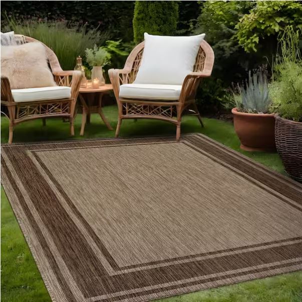 Essence Jute Bordered Easy to Clean Indoor Outdoor 8 ft. x 10 ft. Area Rug