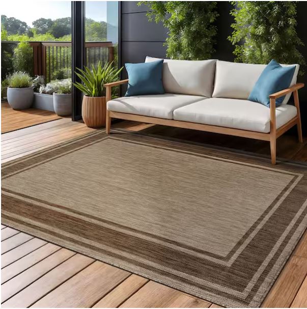 Essence Jute Bordered Easy to Clean Indoor Outdoor 8 ft. x 10 ft. Area Rug