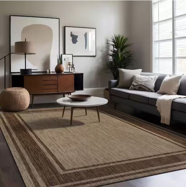 Essence Jute Bordered Easy to Clean Indoor Outdoor 8 ft. x 10 ft. Area Rug