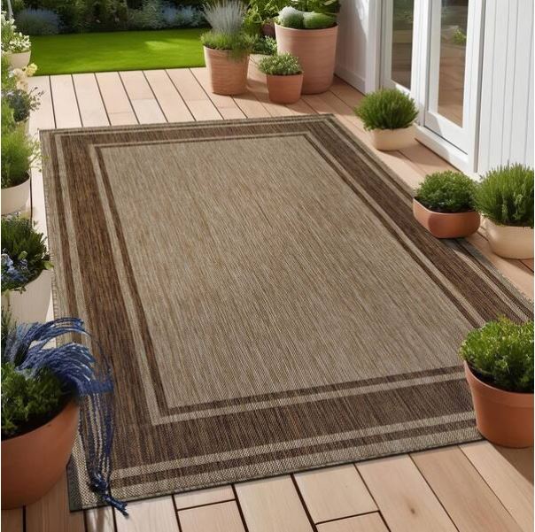 Essence Jute Bordered Easy to Clean Indoor Outdoor 8 ft. x 10 ft. Area Rug