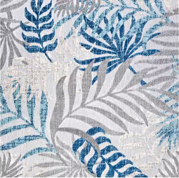 Tropics Gray/Blue 5 ft. Palm Leaves Square Indoor/Outdoor Area Rug