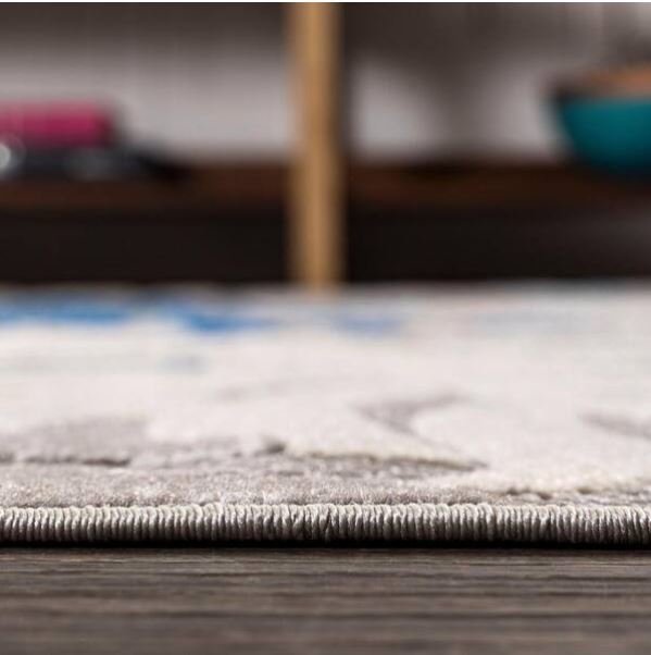 Tropics Gray/Blue 5 ft. Palm Leaves Square Indoor/Outdoor Area Rug