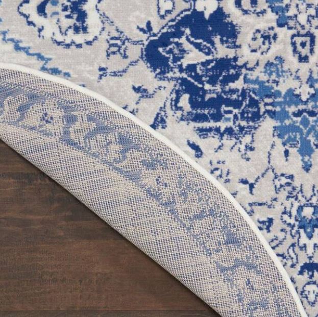 Whimsical Ivory Blue 8 ft. x 8 ft. Center Medallion Traditional Round Rug