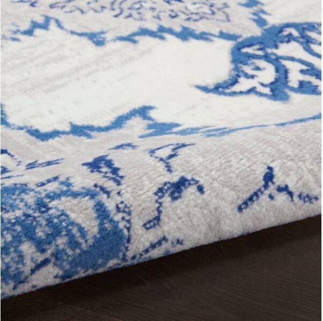 Whimsical Ivory Blue 8 ft. x 8 ft. Center Medallion Traditional Round Rug
