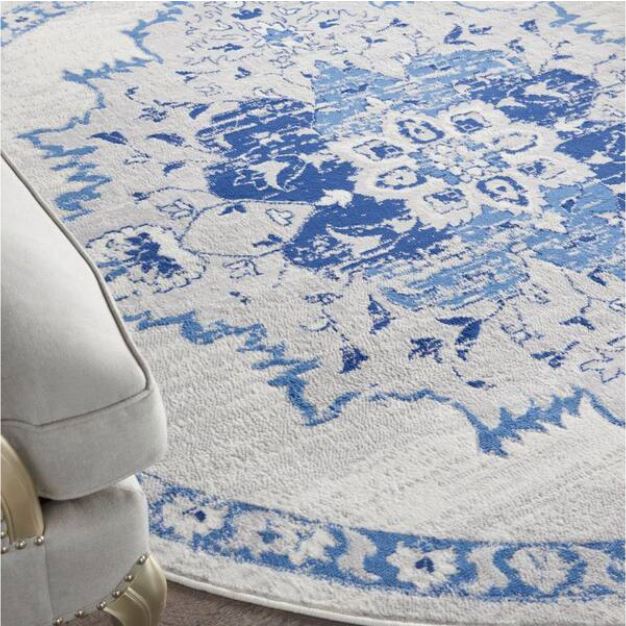 Whimsical Ivory Blue 8 ft. x 8 ft. Center Medallion Traditional Round Rug