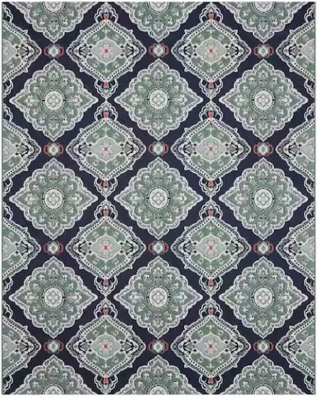 Oak Hill Blue 6.7 ft. x 9 ft. Medallion Indoor/Outdoor Area Rug