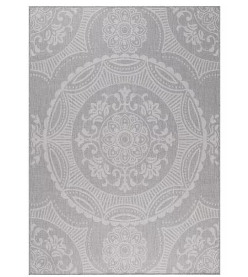 Waikiki Grey/White 6 ft. x 9 ft. Medallion Indoor/Outdoor Area Rug