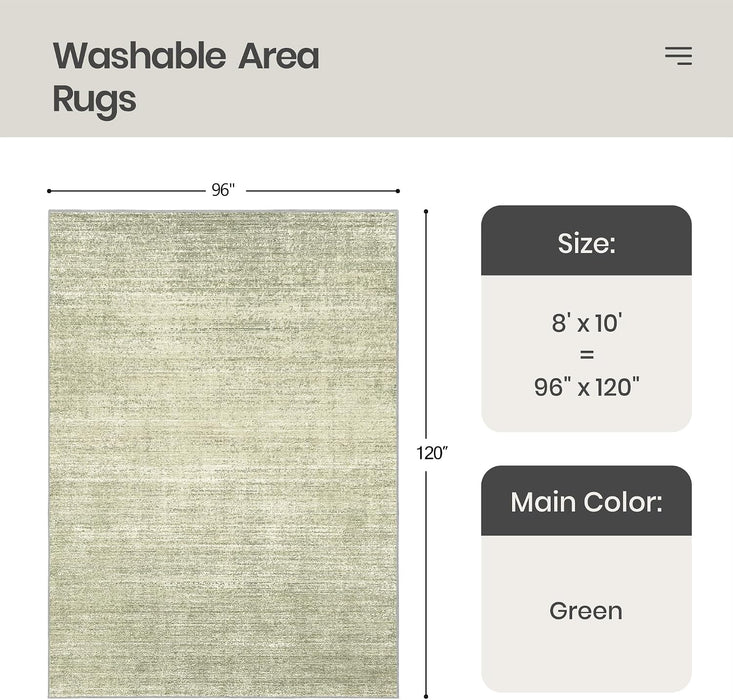 8x10 Area Rugs for Living Room, Large Washable Rug Non Slip Green