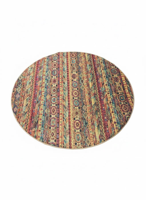 5ft Round Yellow Machine Washable Abstract Modern Area Rug