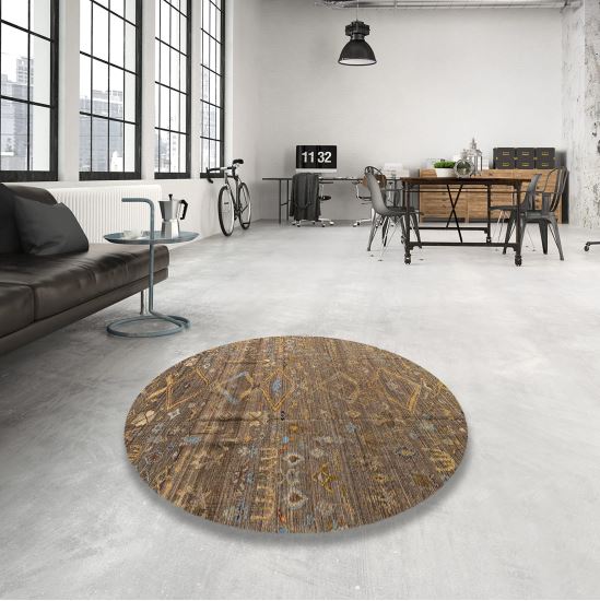 Round 8ft Reddish Brown Abstract Modern Rug