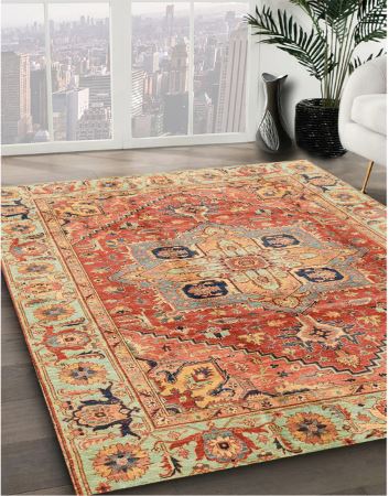 7x10 Red Abstract Modern Area Rug