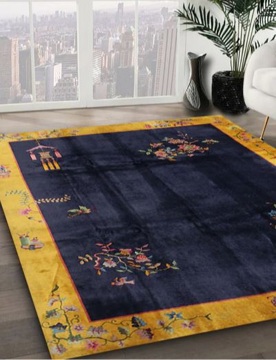 Square 8ft Blue Traditional Oriental Rug