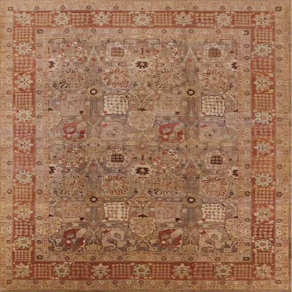 Square 8ft Brown Mid-Century Modern Mahogany Oriental Rug