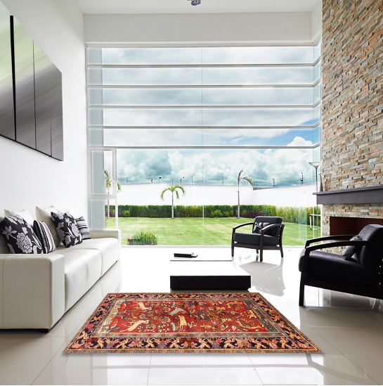 5x8 Red Traditional Animal Rug
