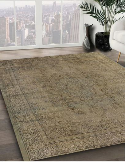 7x9 Dark Almond Brown Mid-Century Modern Oriental Rug