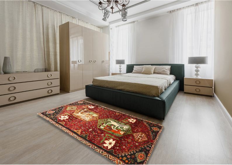 5x8 Red Animal Traditional Area Rug