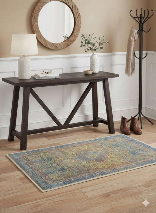 2' x 3' Rectangle Blue Multi Color Distressed Medallion Vintage Area Rug