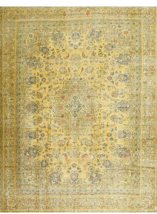 5' x 7' Rectangle Warm Antique Gold / Faded Yellow Distressed Floral Traditional Area Rug