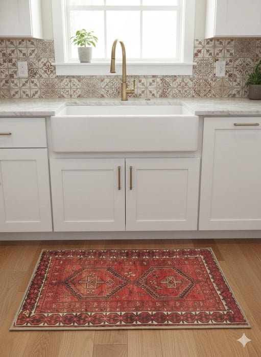 2' x 3' Rectangle Red Crimson Ivory Tribal Geometric Traditional Area Rug
