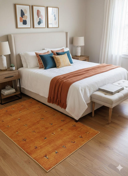 5' x 8' Rectangle Gold Rust Brown Ivory Tribal Minimalist Area Rug