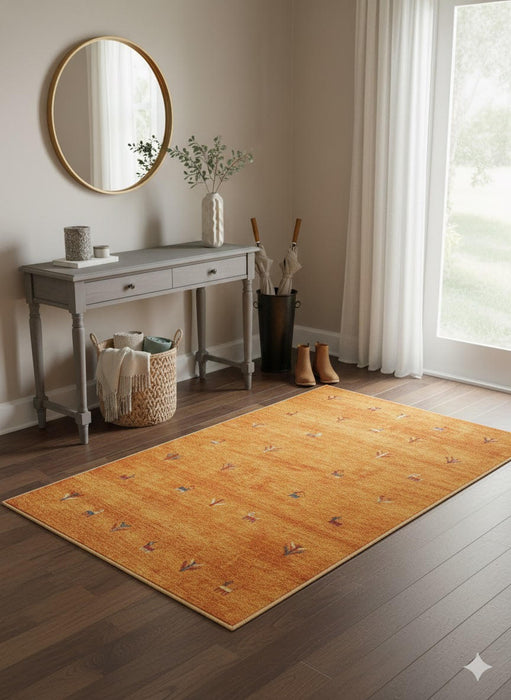 5' x 8' Rectangle Gold Rust Brown Ivory Tribal Minimalist Area Rug