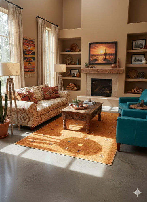 5' x 8' Rectangle Gold Rust Brown Ivory Tribal Minimalist Area Rug