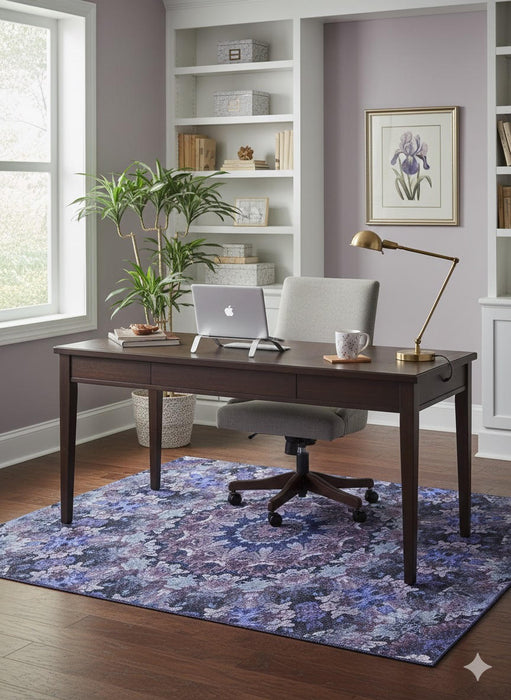 5' x 7' Dusty Purple Violet / Amethyst Indigo Blue Floral Medallion Vintage-Style Area Rug