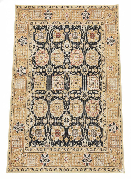2' x 5' Rectangular Beige Black Tan Geometric Tribal Traditional Area Rug