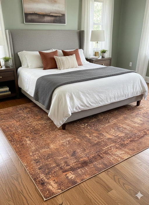 8' × 12' Rectangular Rusty Orange & Brown Distressed Abstract Transitional Area Rug