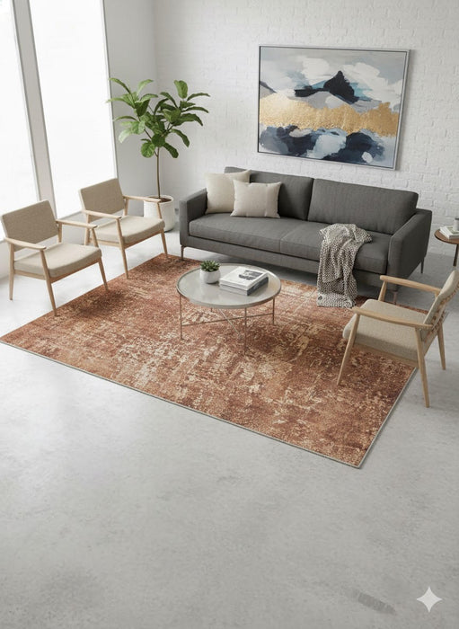 8' × 12' Rectangular Rusty Orange & Brown Distressed Abstract Transitional Area Rug
