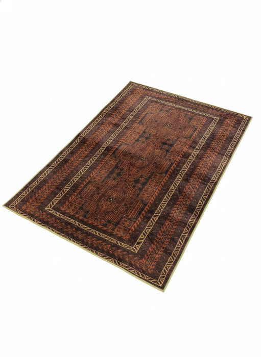 5' × 7' Rectangular Dark Brown Rust Geometric Tribal Area Rug