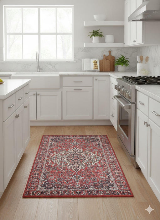 2' × 3' Rectangular Red Ivory Floral Medallion Traditional Area Rug