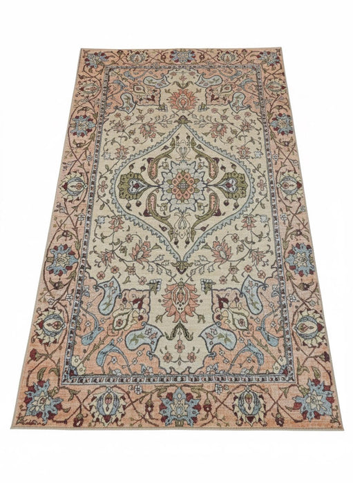 5' × 8' Rectangular Ivory Beige Floral Medallion Traditional Area Rug