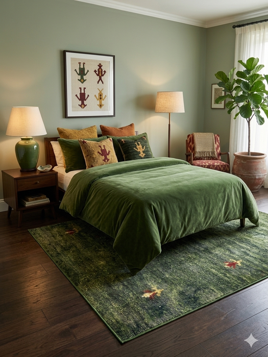 5' x 7' Rectangular Olive Green Minimalist Tribal Area Rug