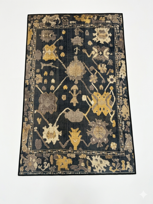 3' x 5' Rectangular Navy Gold Floral Traditional Area Rug