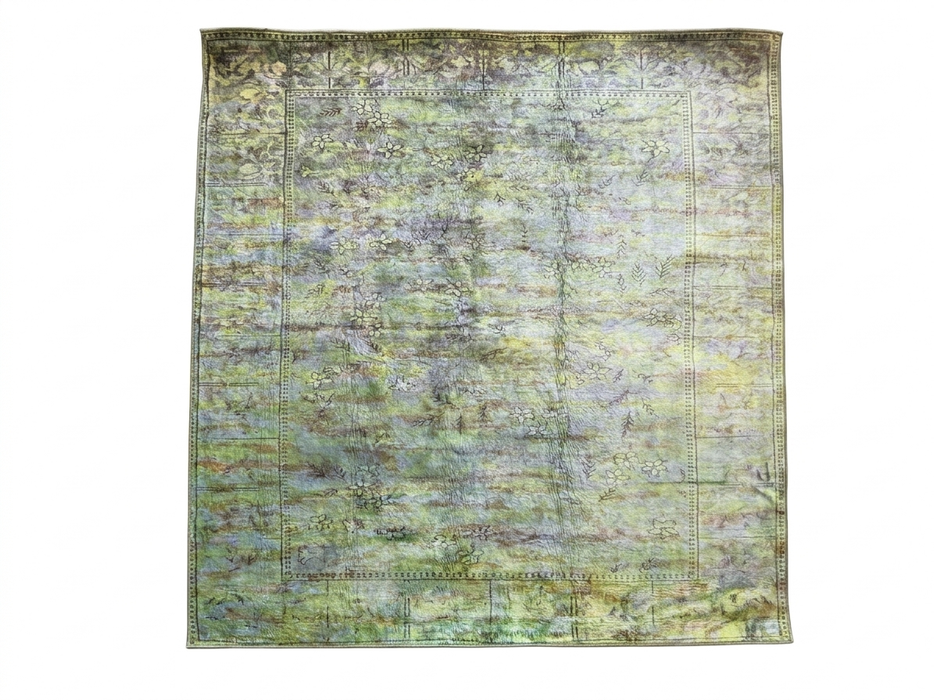 6' x 6' Square Mint Green Distressed Floral Vintage Area Rug
