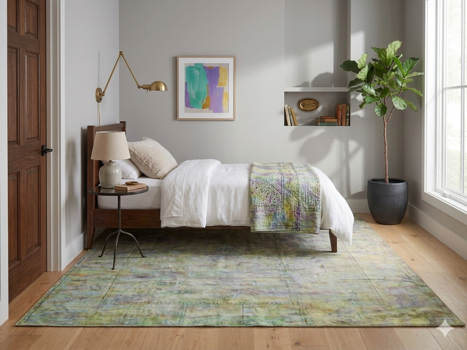 6' x 6' Square Mint Green Distressed Floral Vintage Area Rug