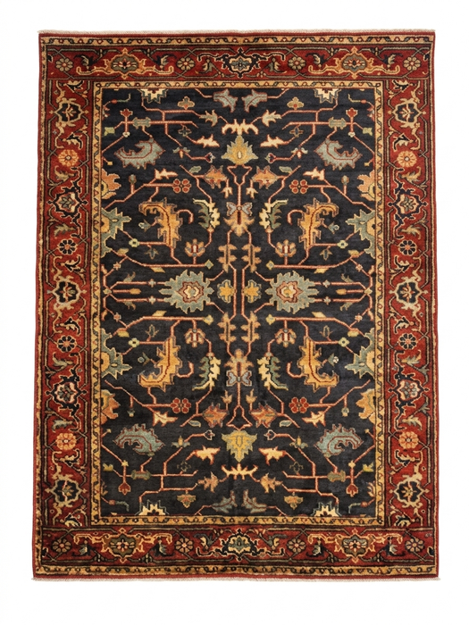 5' x 7' Rectangular Navy Red Floral Traditional Area Rug