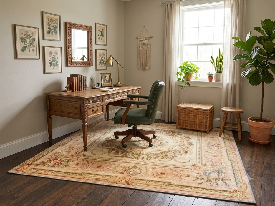 5' x 7' Rectangular Ivory Pink Floral Aubusson Traditional Area Rug