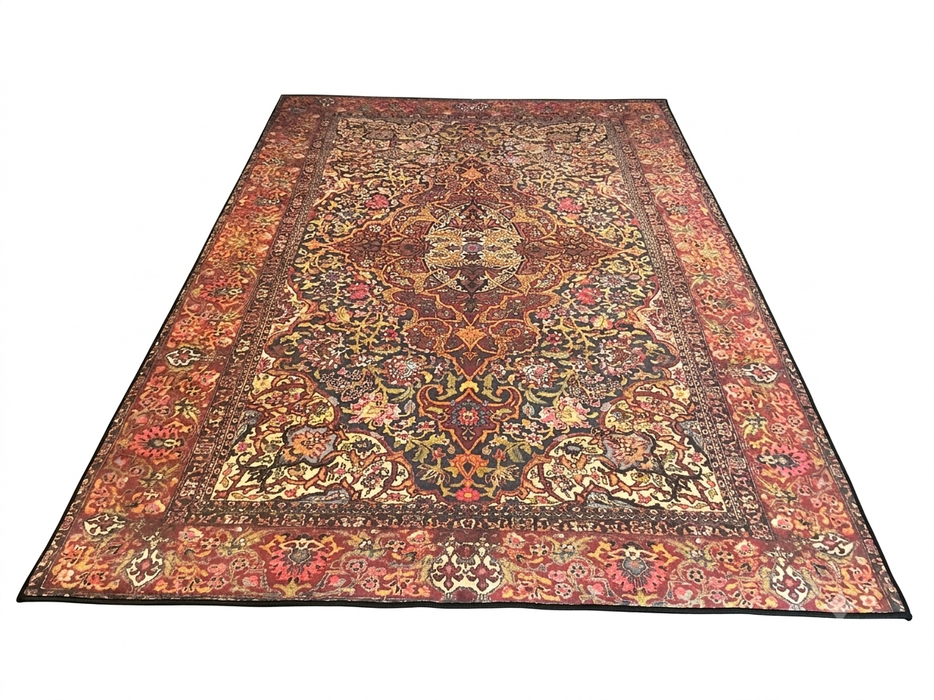 8' x 12' Rectangular Black Rust Floral Medallion Traditional Persian Area Rug